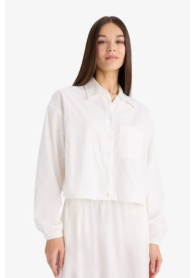 DeFacto Oversize Geniş Kalıp Basic Düz Paraşüt Uzun Kollu Beyaz Gömlek E6693AX25SPER98