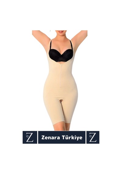 Günlük Vücut Şekillendiren Beden İncelten Toparlayan İhtiyaç Deliği Fermuarlı Ağraflı Tam Boy Korse Ten