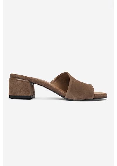 Luvi Shoes Delavıe Toprak Süet Hakiki Deri Kadın Kalın Topuklu Terlik