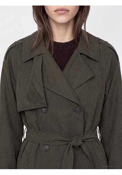 Lcw Modest Haki Kuşaklı Kadın Gabardin Trençkot