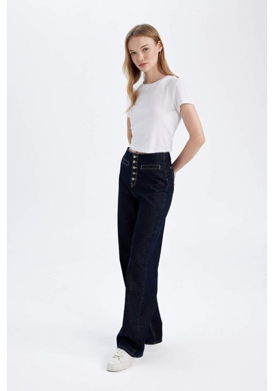 Defacto 90's Wide Leg Yüksek Bel Uzun Jean Pantolon D5830AX24WNNM34 Mavi