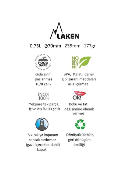 Laken Çelik 18/8 Vintage Basic Şişe 0,75l - Siyah Lkbsh75ne Çok Renkli