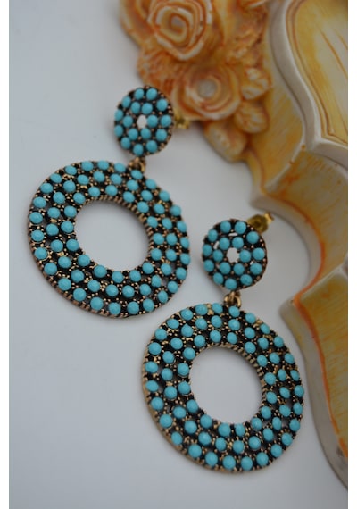 Stoneage Turkuaz Taşli Büyük Küpe Çok Renkli