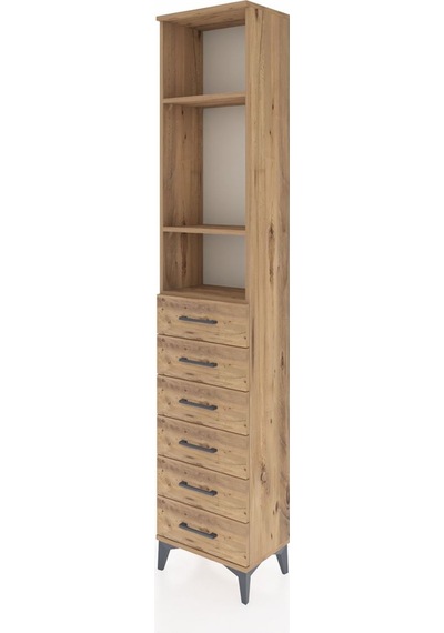 Arges Dolap 3 Raflı 6 Çekmeceli 44x30x221 Çam-çam Çam