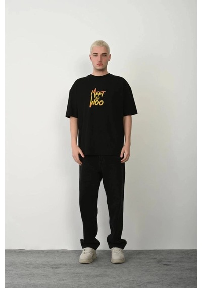 Freedom Store Erkek Baskıkı Kısa Kok Bisiklet Yaka T-shirt - Siyah