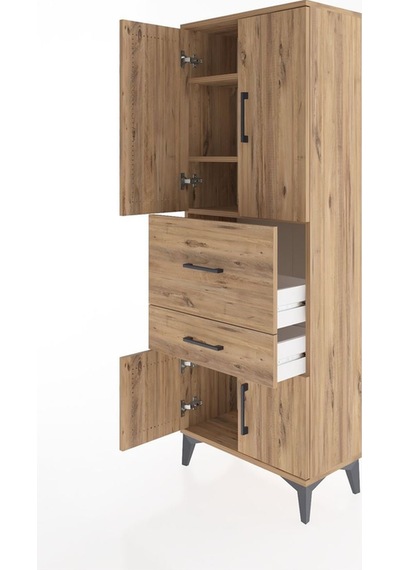 Arges Dolap 3 Raflı 2 Çekmeceli 4 Kapaklı 60x30x163 Çam-çam Atlas Çam
