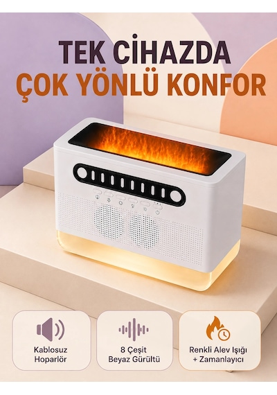 Mey Najmaddin Hoparlörlü Simüle Alev Işıklı Çok Fonksiyonlu Gece Lambası Najmaddin