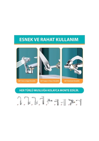 Kenly 1080 Derece Dönebilen Evrensel 2 Modlu Robotik Kol Mutfak Banyo Musluk Başlığı Genel