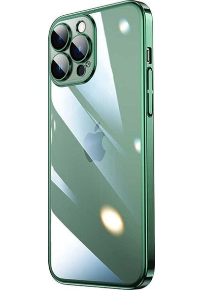 Apple Uyumlu iPhone 13 Pro Kılıf Sert Pc Renkli Çerçeveli Zore Riksos Kapak Koyu Yeşil