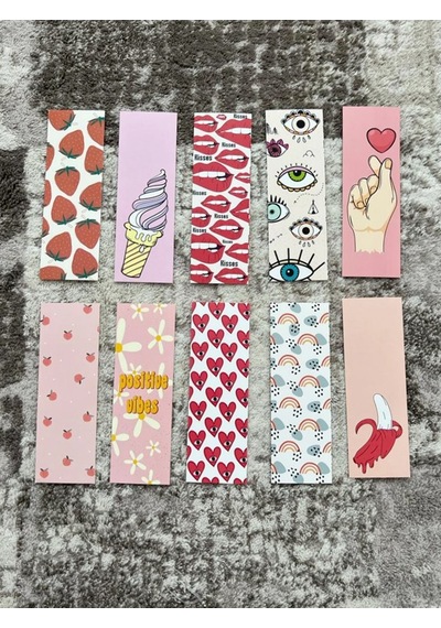 Pembe Tasarım Renkli Karışık 10 Adet Kitap Ayraç Seti Pytkayrac11