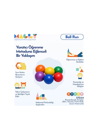 Magly Ball Pack Top Seti Ball Run İle Uyumlu Top Eklentisi - Çocuklar İçin 12 Adet Renkli Ahşap Top