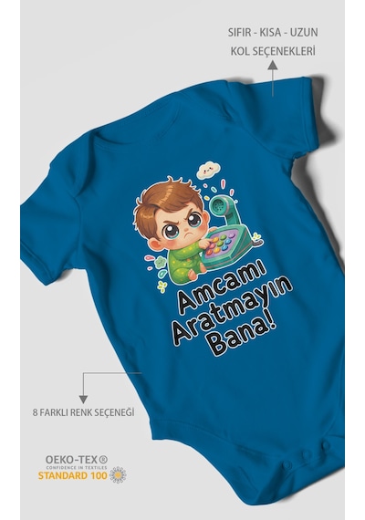 Morivokids Amcamı Aratmayın Bana Kısa Kollu Bebek Body %100 Pamuk Koyu Mavi