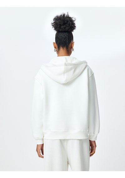 Koton Üç İplik Şardonlu Nakış Detaylı Cepli Kapüşonlu Sweatshirt Beyaz 5sak10009uk Beyaz