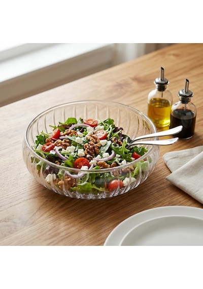 El Yapımı Üfleme Borosilikat Cam Linea Sunum Çanağı - Şeffaf Dekoratif Salata, Meyve Ve Çerez K Cam Şeffaf