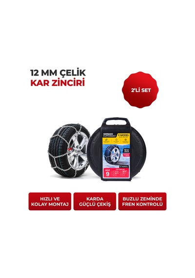 12mm No: 9 Profesyonel Oto Kar Zinciri, Binek Ve Hafif Ticari Araçlar İçin