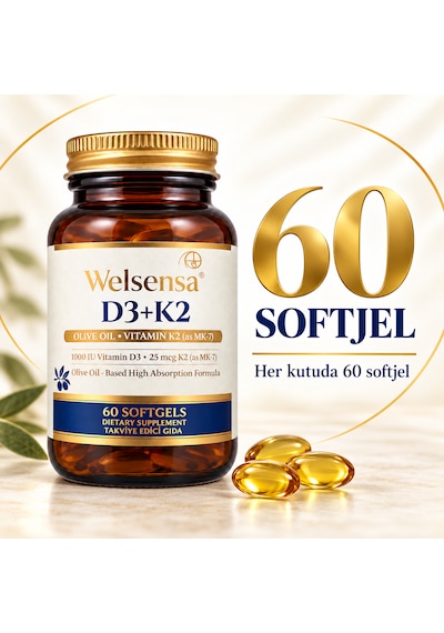 D3k2 Vitamin D3 1000 Iu Ve Vitamin K2 25 Mcg Mk-7 60 Softjel Kapsül