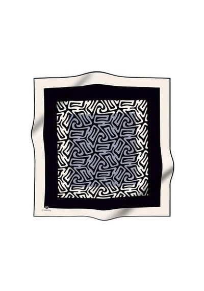Vissona Twill İpek Eşarp 51373 - 7 - 0001 - 0028 Siyah Gri Soyut Desen Siyah