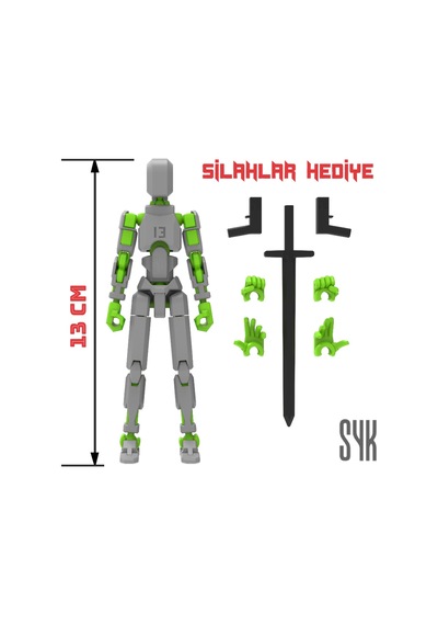 Robot 13 Dummy Gri Yeşil Tüm Eklemleri Hareketli Aksiyon Figürü Oyuncak