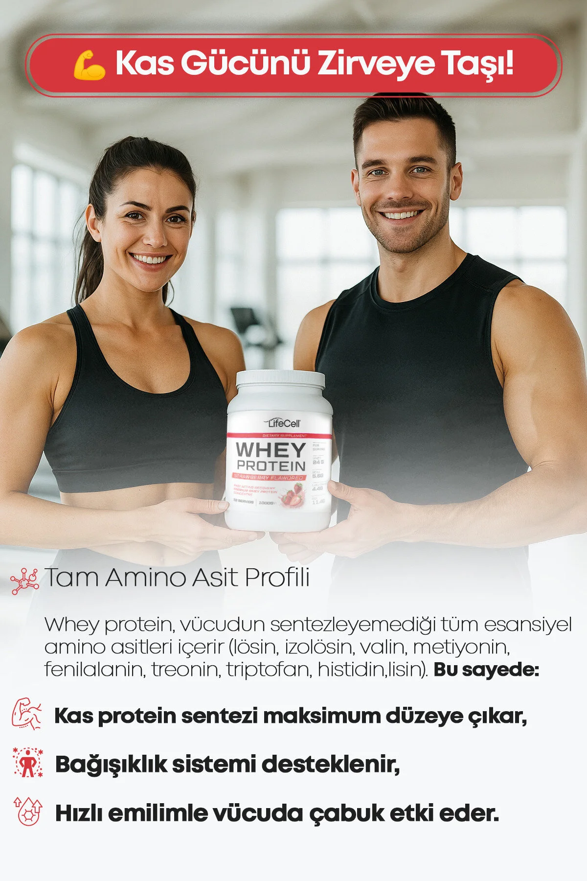 Whey Protein Tozu Çilek Aromalı 33 Servis - 1000g