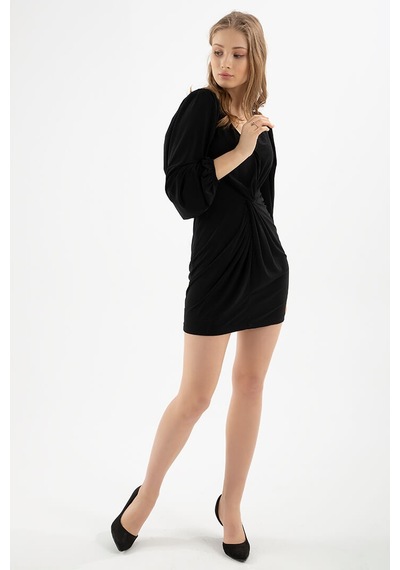 Ali Butik Büzgülü Mini Elbise - Siyah