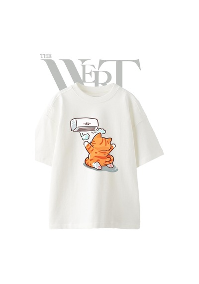 Thewert Orange Cat Ac Tasarım Baskılı Ünisex Beyaz Oversize T-shirt