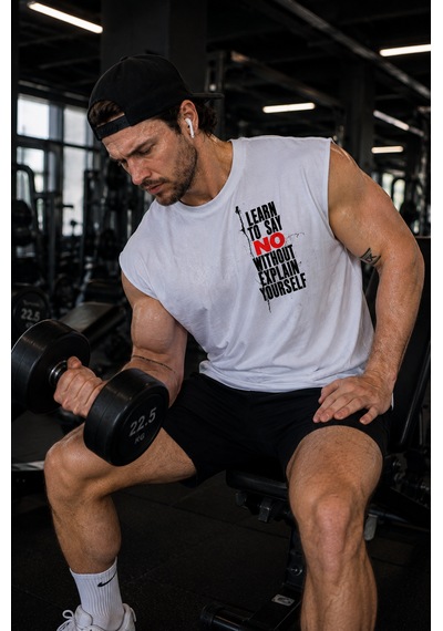 Urbantrendstore Baskılı Premium Sporcu Atleti Gym Tişört %100 Pamuklu Fitness T-shirt beyaz