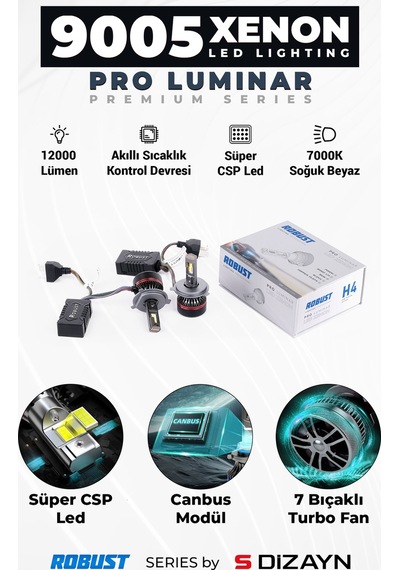 S-dizayn Pro Luminar Led Xenon 9005 / 60w / 12000lm / 7000k A+ Kalite