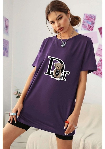 Uyguntarz Unisex Dr. Ayı Tasarım Basklı Tshirt Mor