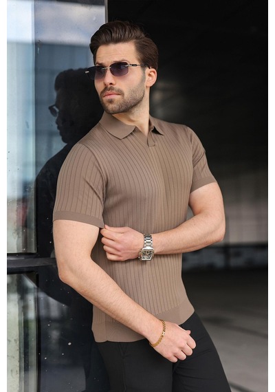 Madmext Açık Kahverengi Polo Yaka Triko Erkek Tişört E7461 Açık Kahverengi