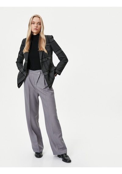 Koton Kumaş Bol Paça Pantolon Asimetrik Bel Düğmeli Gri 4wak40163pw 4WAK40163PW027 Gri