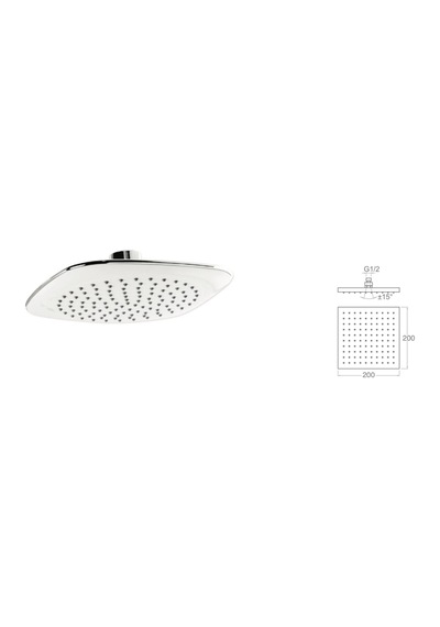 Abs Krom Kaplı Kare Tepe Duşu - 200x200mm - Krom Beyaz Beyaz - Krom