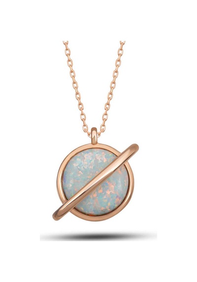 925 Ayar Gümüş Rose Opal Taşlı Gezegen Kadın Kolye Rose Gold