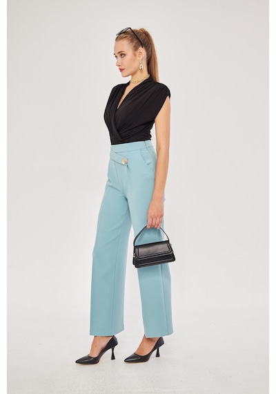 Lovelf Kare Düğme Bol Paça Pantolon Mint Yeşili Mint Yeşili