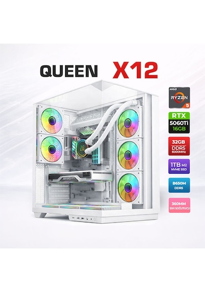 Xaser Queen X12 R5-7500F 32 GB 1 TB SSD 16 GB RTX5060Ti Free Dos Masaüstü Oyuncu Bilgisayarı