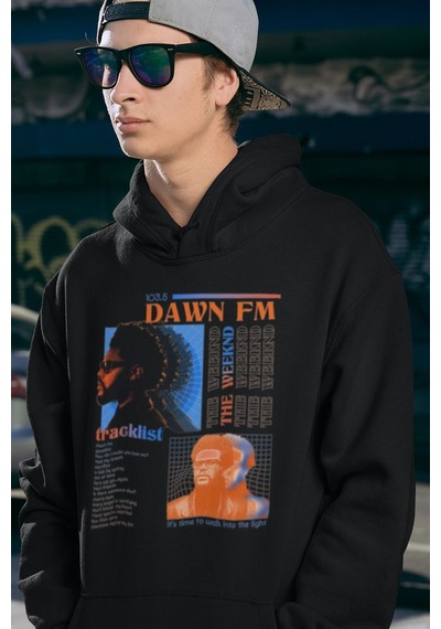The Weeknd 103.5 Dawn Fm Baskılı Unisex Oversize Rapper Hoodie Siyah