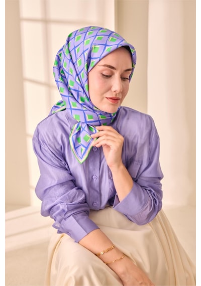 Silk Home Twill İpek Eşarp 11474 - 90 X 90 / Lila,yeşil,saks,beyaz-53 Lila,yeşil,saks,beyaz-53