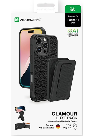 Apple iPhone 16 Pro Uyumlu Kılıf Magsafe Özellikli Standlı Kartlıklı Set Amazingthing Glamour Luxe Serisi Siyah