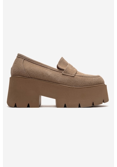 Luvishoes Santıa Toprak Süet Kadın Kalın Tabanlı Loafer Ayakkabı Toprak