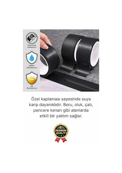 2 Adet Ekstra Güçlü Dayanıklı Su Geçirmez Sızdırmaz Yalıtım İzolasyon Siyah Tamir Bandı 10 Mt 48 Mm