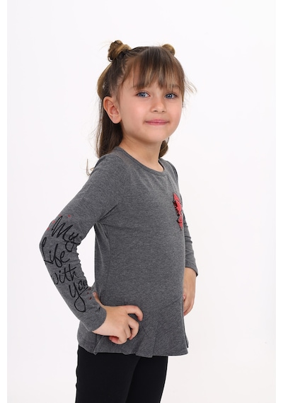Toontoy Kids Toontoy Kız Çocuk Göğsü Pullu Fiyonklu Nakışlı T-shirt Antrasit