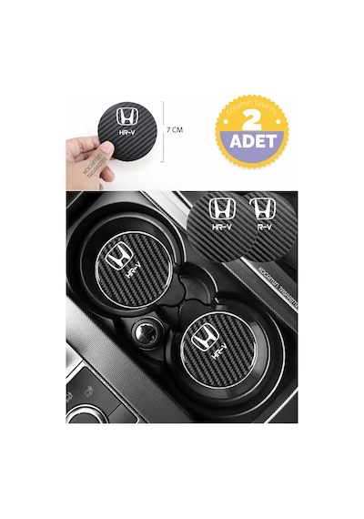 Honda Hr-v Siyah Karbon Araç Bardak Altlığı Honda Logolu Hr-v 7 Cm Dayanıklı Özel Tasarım 2 Adet 2 Adet