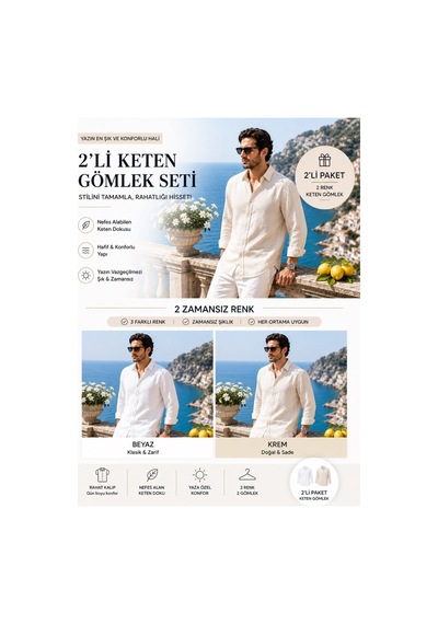 Baselco Amalfi Muslin Oversize Gömlek - Basic Fresh Bej + Beyaz