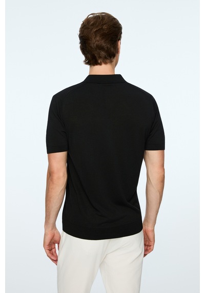 Morven Erkek Siyah Trend Polo Yaka Rayon Triko T-shirt 26ys018019001 Siyah