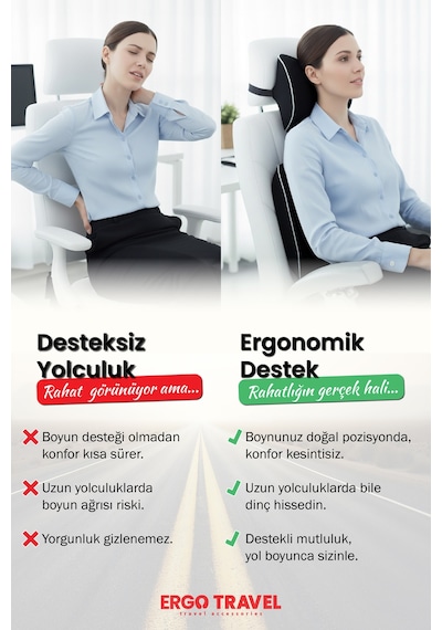 Viscofoam Carfort Büyük Visco Araç Boyun Yastığı – Visco Araç Bel Yastığı Takım - Araç Yastığı - Siyah |
