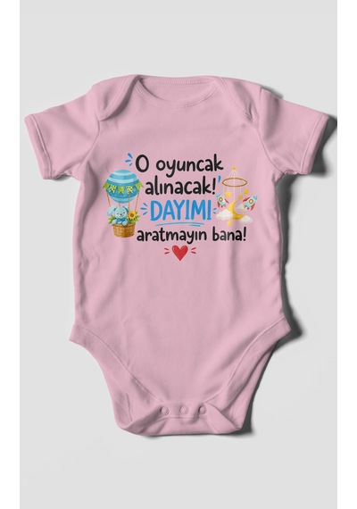 Morivokids Dayıya Özel Kısa Kollu Bebek Body %100 Pamuk Zbn262-kk Koyu Pembe