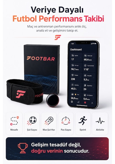 Footbar Bireysel Futbolcu Performans Ölçüm Cihazı Akıllı Futbol Sensörü Şut Hızı Sprint Mesafe Ve Pas Takibi Siyah