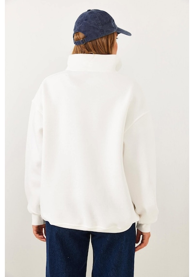 Shade Kadın Arım Fermuarlı Usa Baskılı Dik Yaka Sweatshirt 60251880 - Beyaz