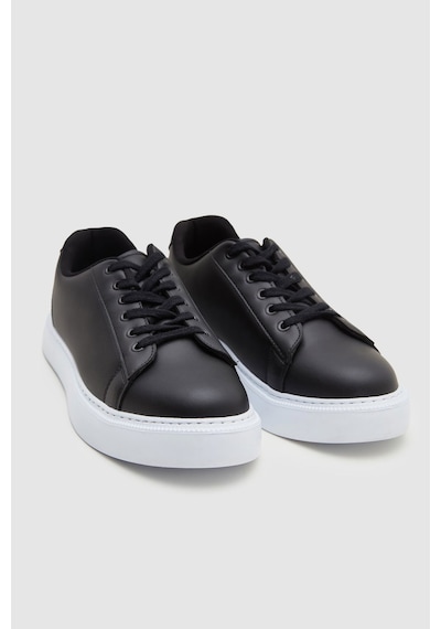 D's Damat 0EC09ORT0378 Kalın Beyaz Tabanlı Bağcıklı Erkek Sneaker Ayakkabı - Siyah