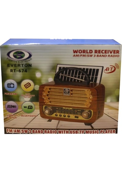 Everton Rt-674 Bluetooth-usb-sd-fm Şarjlı,solarlı Nostaljik Radyo