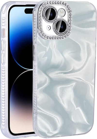 Apple Uyumlu iPhone 15 Kılıf Airbagli Parlak Taş Detay Tasarımlı Esila Kapak Beyaz